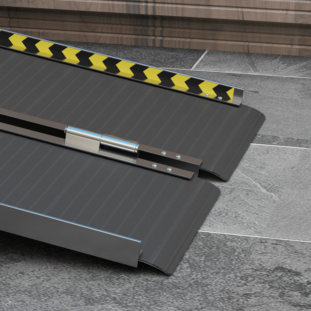 Wheelchair Ramp, 122L x 73Wcm, 272KG Capacity, Folding Aluminium Threshold Ramp with Non-Skid Surface, Transition Plates Above and Below for Home, Steps, Stairs, Curbs, Doorways