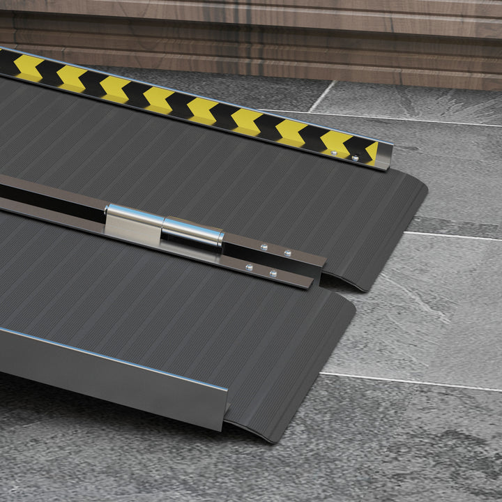 Wheelchair Ramp, 122L x 73Wcm, 272KG Capacity, Folding Aluminium Threshold Ramp with Non-Skid Surface, Transition Plates Above and Below for Home, Steps, Stairs, Curbs, Doorways