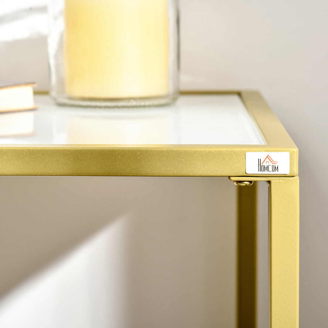 Modern Console Table, Tempered Glass Top Sofa Table with Steel Frame Adjustable Feet for Living Room, Hallway, White