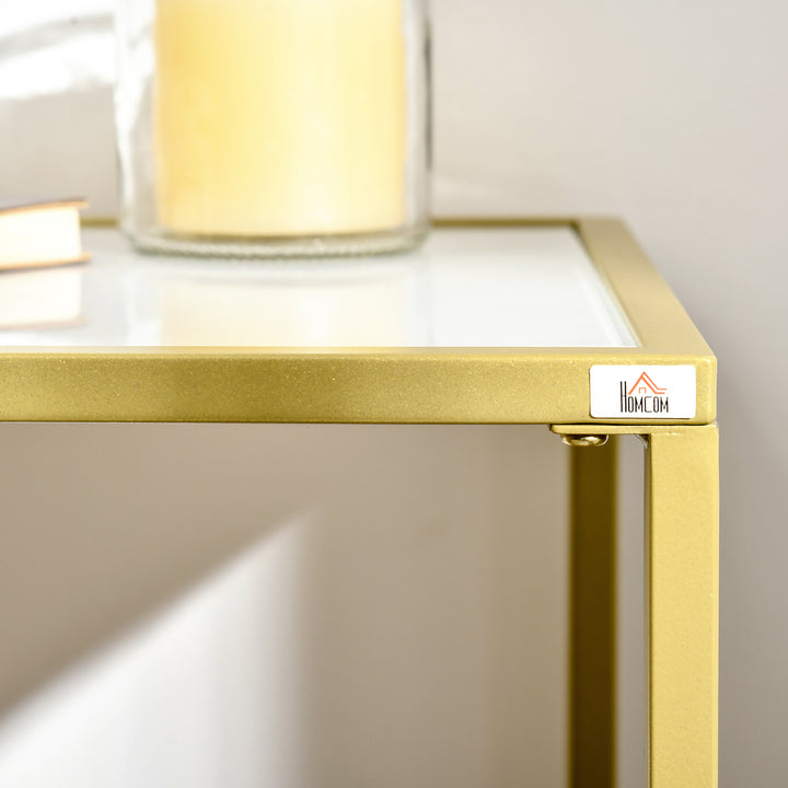 Modern Console Table, Tempered Glass Top Sofa Table with Steel Frame Adjustable Feet for Living Room, Hallway, White