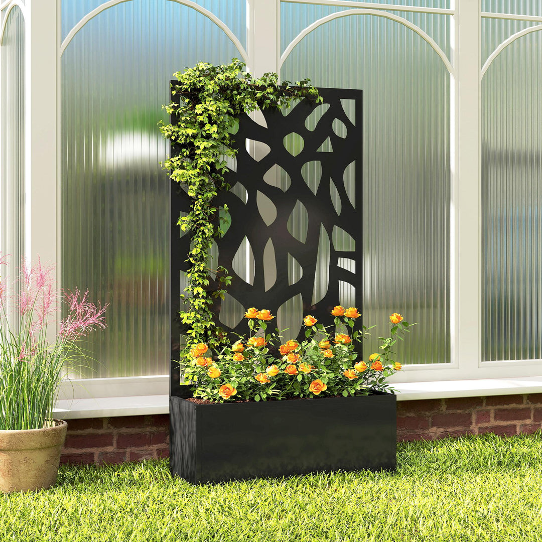 Metal Raised Garden Bed with Trellis, Outdoor Planter Box with Privacy