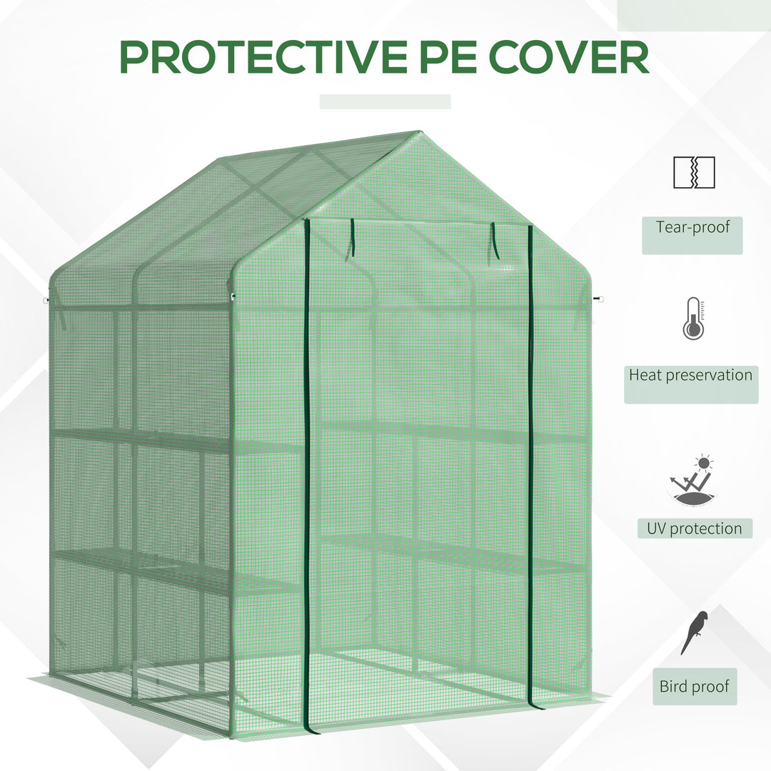 Walk in Greenhouse with Shelves Steeple Green House for Garden Grow House Removable Cover 143x138x190cm, Green