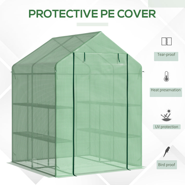 Walk in Greenhouse with Shelves Steeple Green House for Garden Grow House Removable Cover 143x138x190cm, Green
