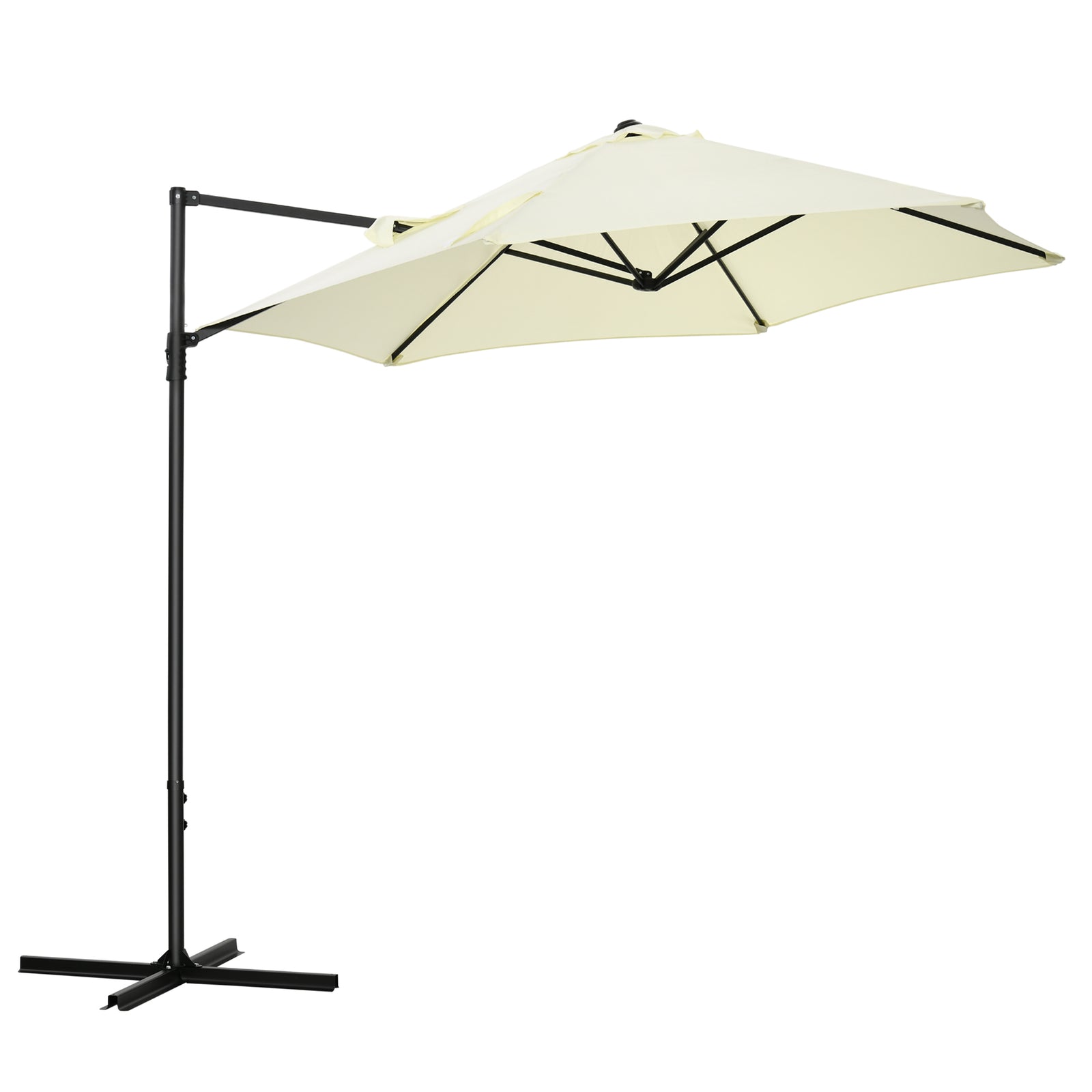2.5M Garden Cantilever Parasol, Offset Roma Patio Umbrella Hanging Sun Shade Canopy Shelter with 360° Rotation and Cross Base, Beige