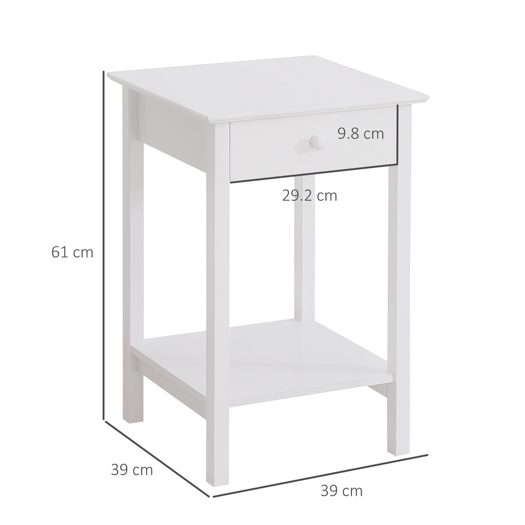 White Bedside Table, Wooden Side Table, Nightstand, Bedside Cabinet with Drawer and Storage Shelf for Bedroom and Living Room