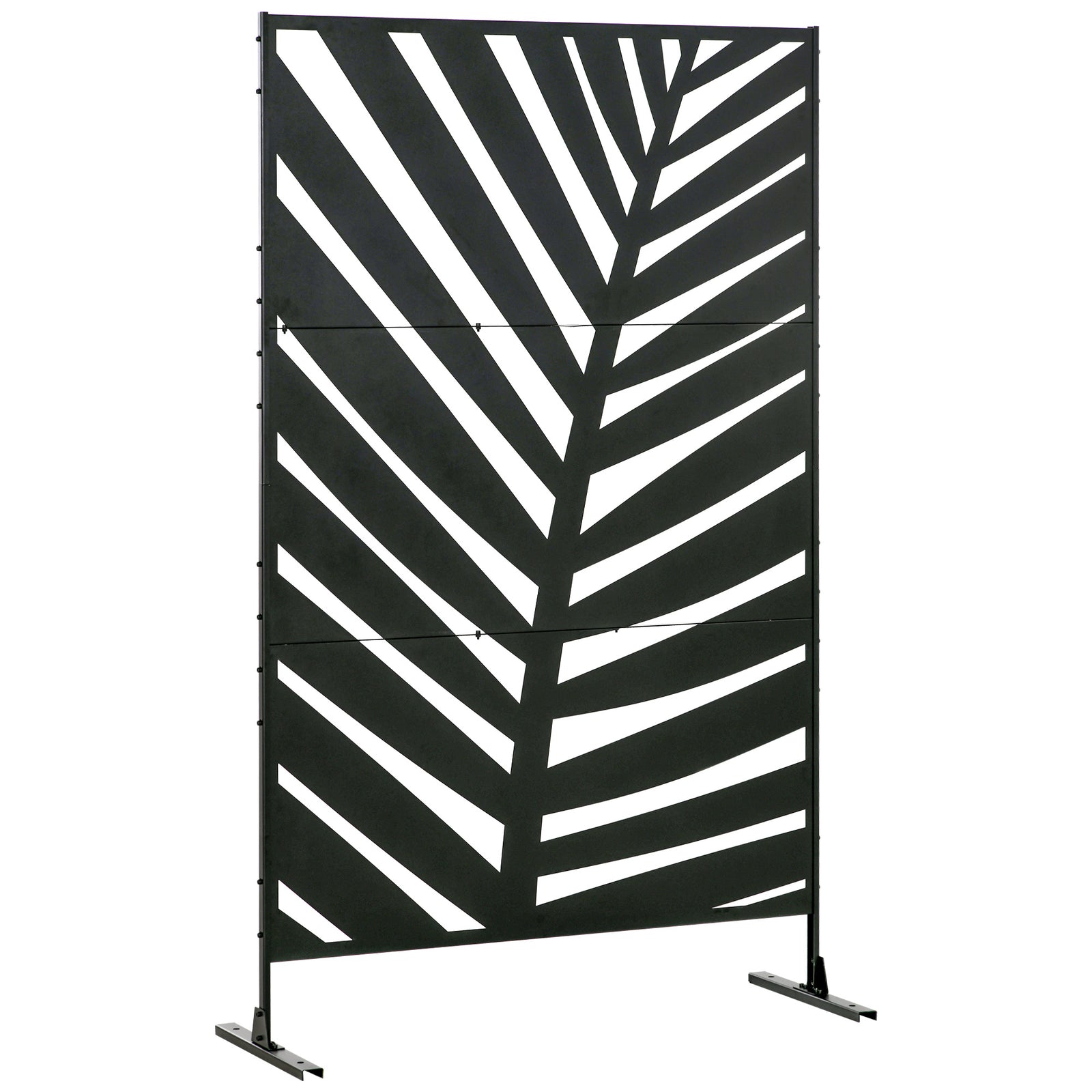 Decorative Privacy Screen with Stand, 6.5FT Freestanding Metal Outdoor Divider, Decorative Privacy Panel with Expansion Screws for Garden Patio Pool Hot Tub, Banana Leaf Style, Black