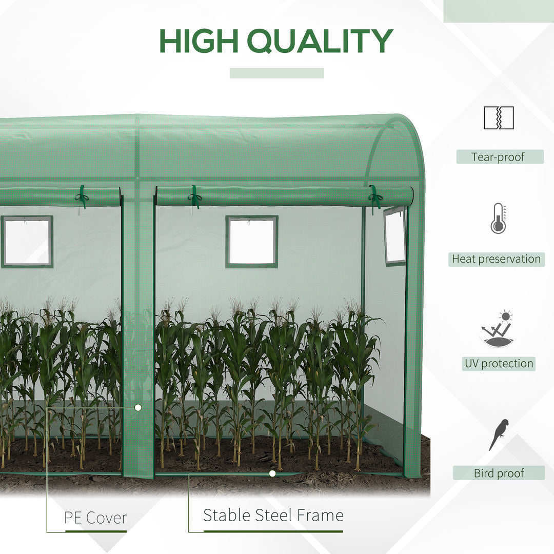 Outsunny Garden Plant Tomato Growth Greenhouse W/ Double Doors & 4 Windows  PE Cover Steel Frame Green, 3L x 1W x 2H (m)