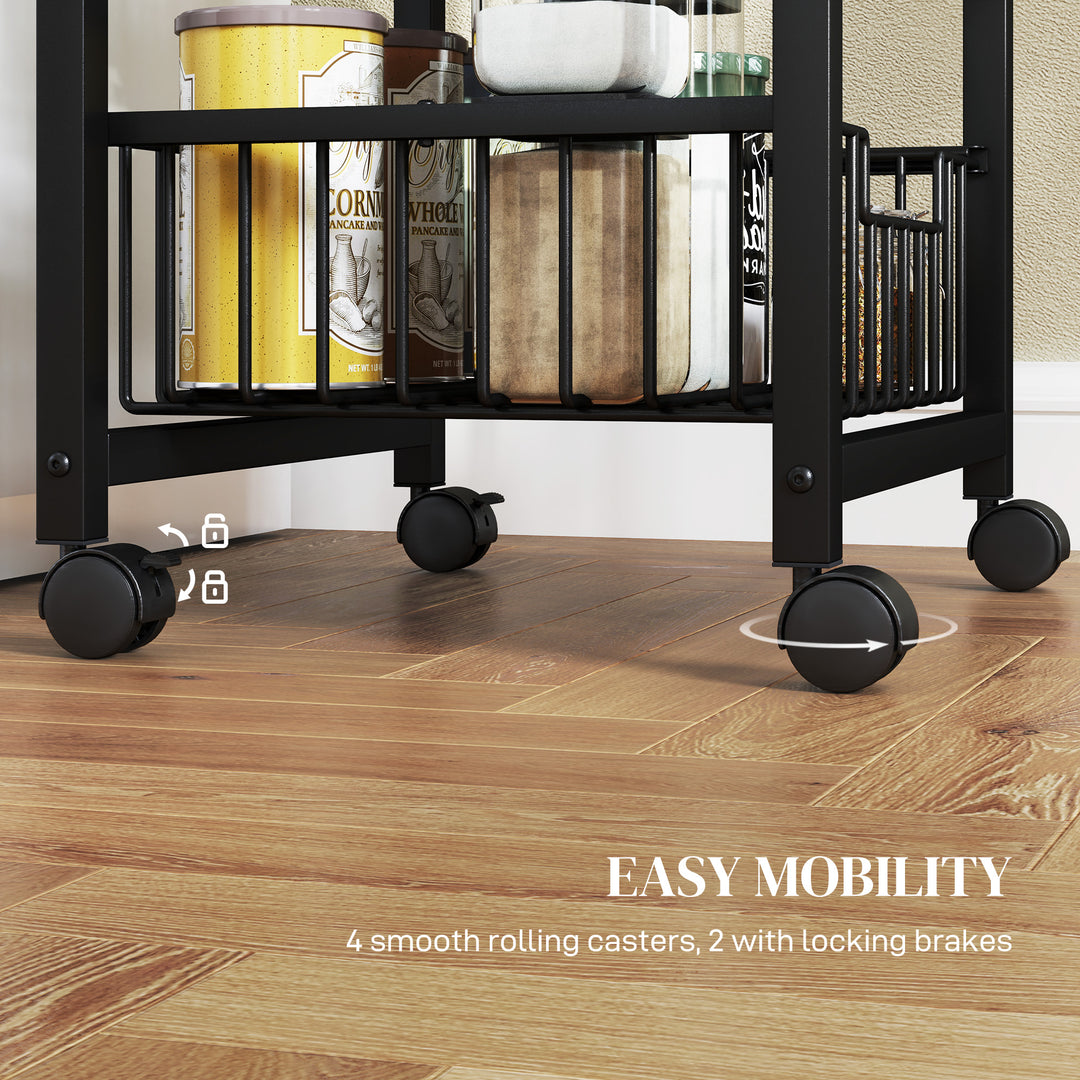 Three Basket Mobile Kitchen Island, with Brakes - Grey/Black