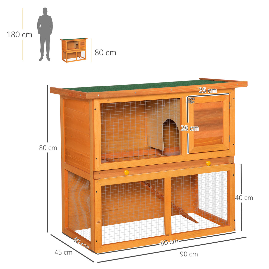 PawHut 2-Tier Rabbit Hutch Wooden Guinea Pig Hutch Double Decker Pet Cage Run with Sliding Tray Opening Top