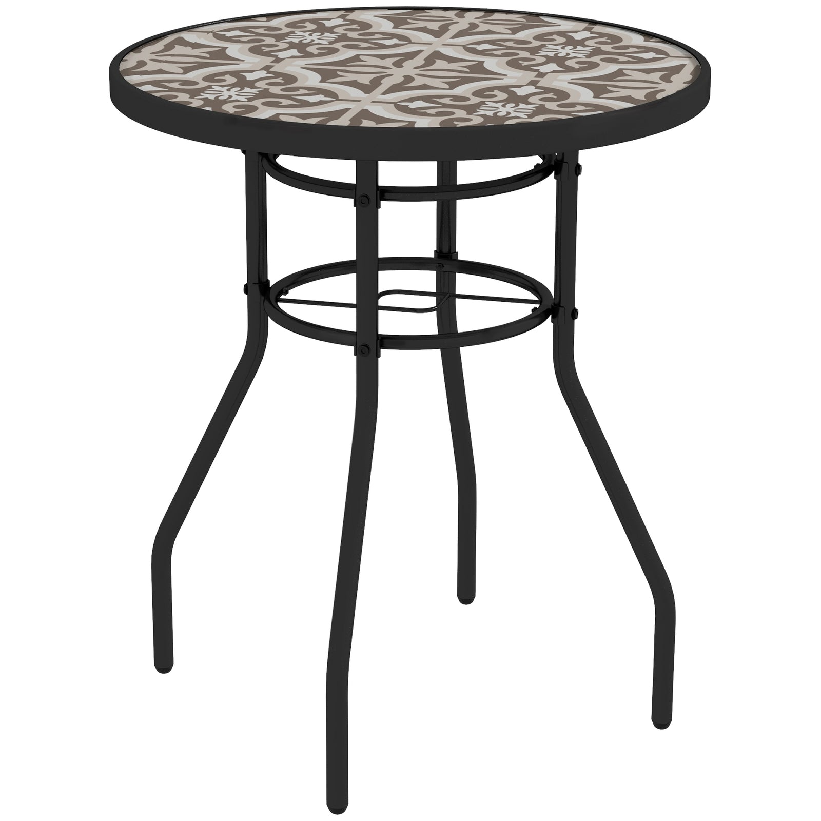 Φ60 Garden Table, with Glass Printed Tabletop - Brown