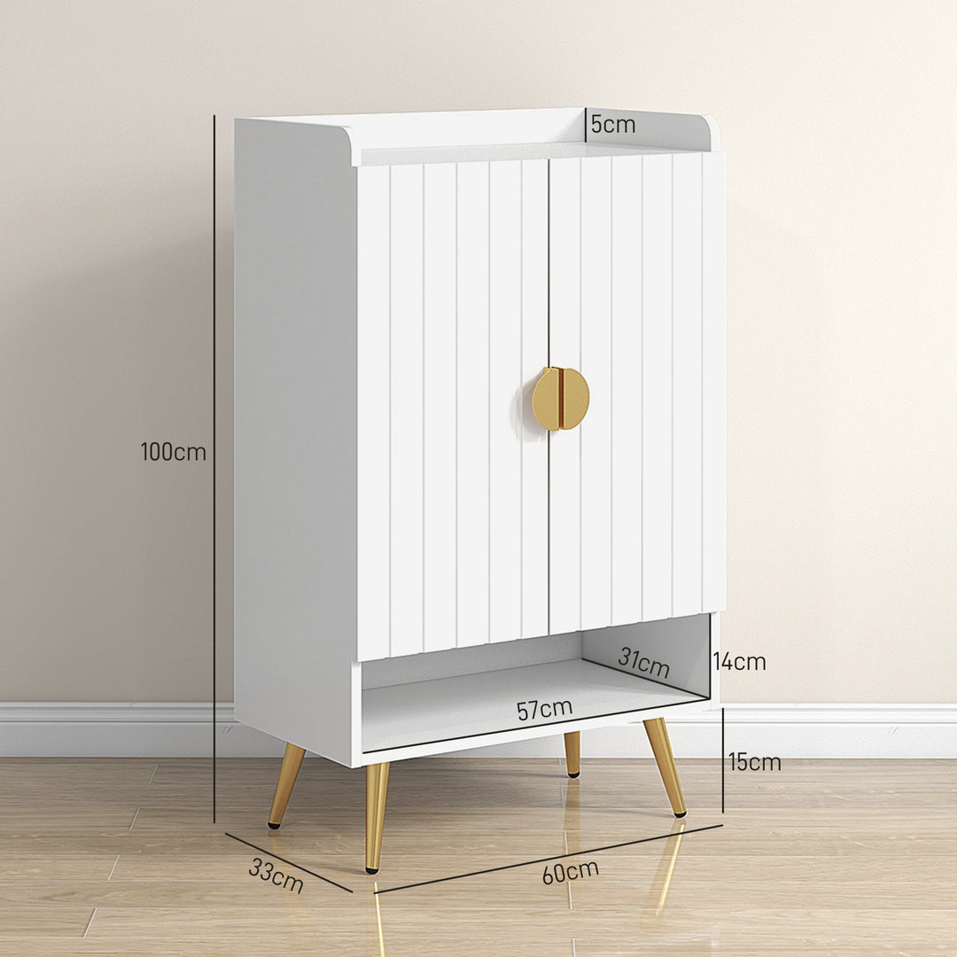 Modern Shoe Cabinet with 2 Doors, Open Shelf and Adjustable Shelves, 15 Pair Hallway Shoe Cupboard, Entryway Storage Unit, White