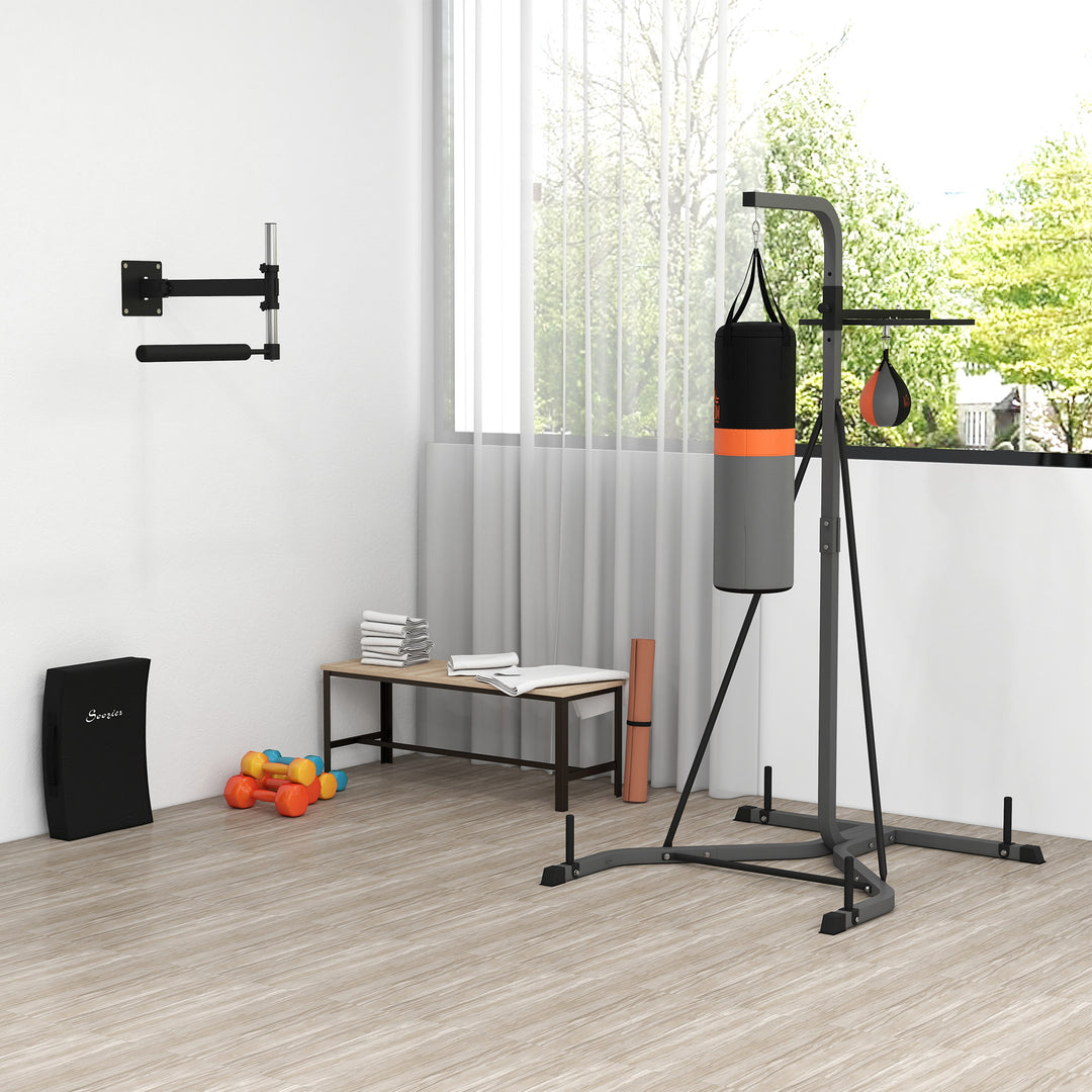 Freestanding Boxing Punch Bag & Speed ball Station, for Home Gym, Grey