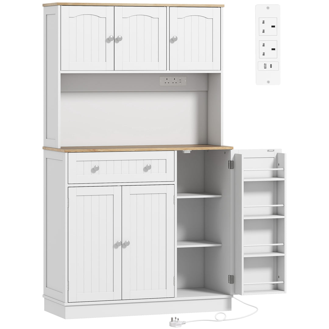 173 cm Tall Kitchen Cupboard with Charging Station, Pantry Storage Cab