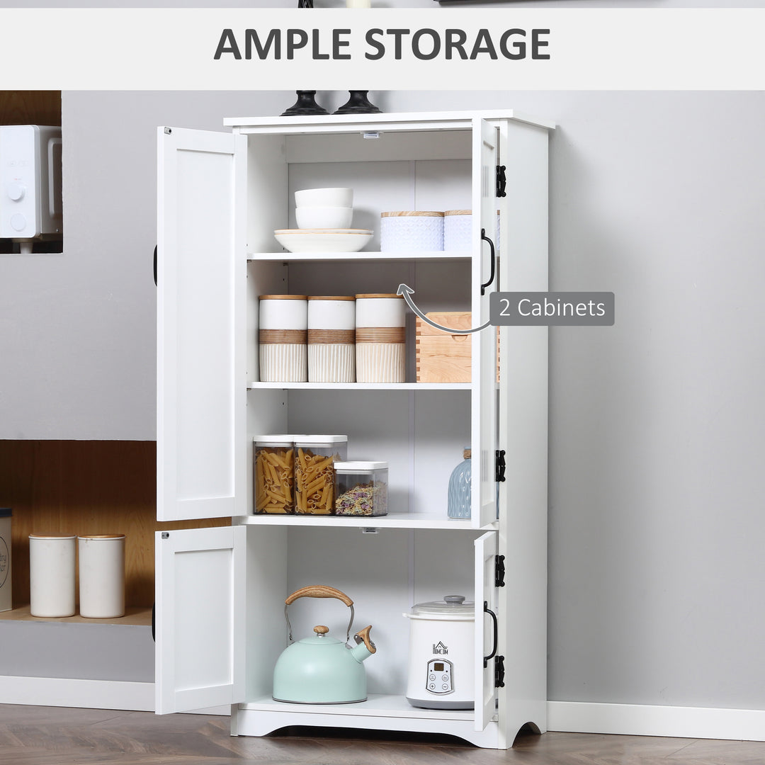 HOMCOM Accent Floor Storage Cabinet Kitchen Pantry with Adjustable Shelves and 2 Lower Doors, White | Aosom UK