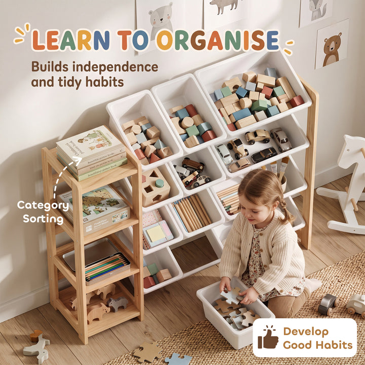 Toy Storage Organiser with 3 Shelves and 12 Bins, Wooden Toy - view 5