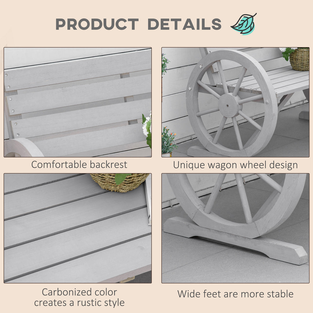 MCL Wooden Cart Wagon Wheel 2 Seater Garden Bench Outdoor Garden Armrest Chair Rustic High Back Loveseat Grey