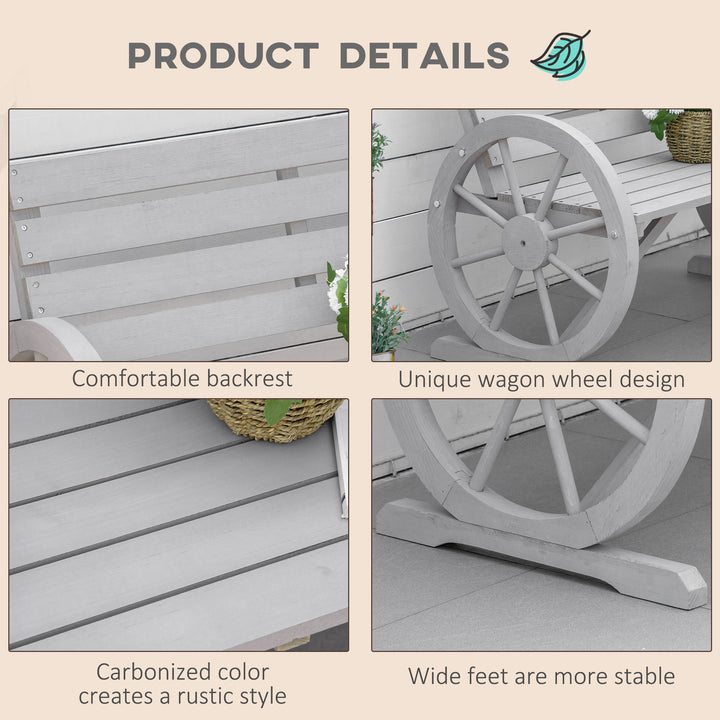 Wooden Cart Wagon Wheel 2 Seater Garden Bench Outdoor Garden Armrest Chair Rustic High Back Loveseat Grey