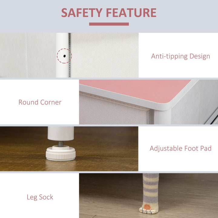 Chest of Drawers, Cloth Organizer Unit with 6 Fabric Drawers, Metal Frame and Wooden Top, Storage Cabinet for Kids Room, Living Room, Closet, Hallway, Pink