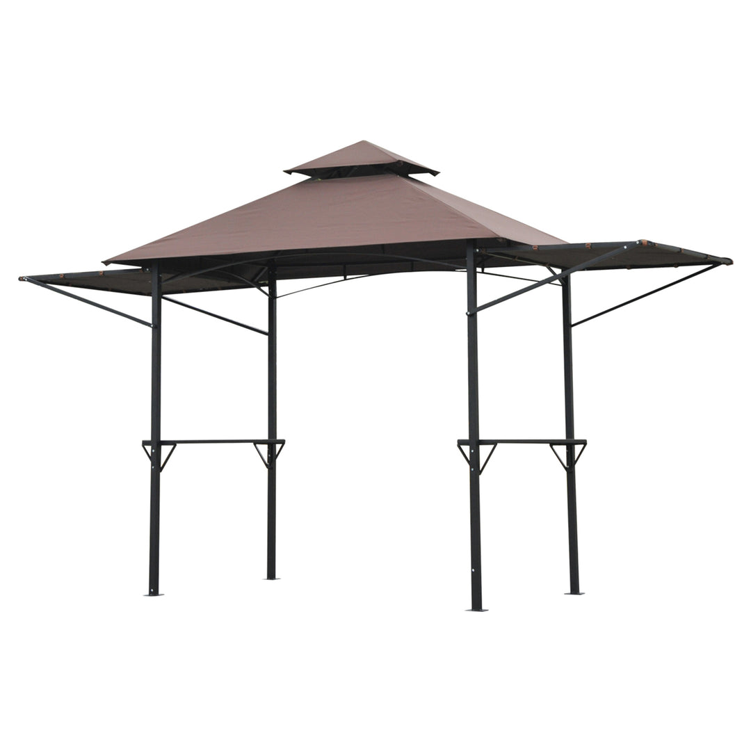 2.4 x 1.5 m (8' x 5') Grill Gazebo Canopy with Extendable Side Awnings, Outdoor BBQ Gazebo Shelter with 2 Side Shelves for Garden, Patio, Barbecue, Picnic, Coffee