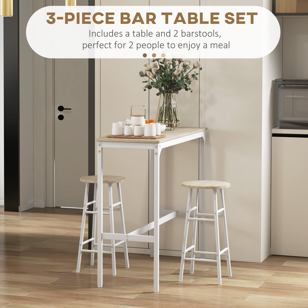 3 Piece Bar Table Set with 2 Stools, Industrial Bar Table and Stool, D