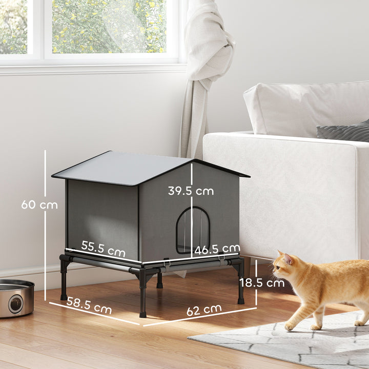 MCL Outdoor Cat House, Waterproof Insulated Cat Kennel with Elevated Base, Foldable Feral Kitty Shelter for Kittens, Grey