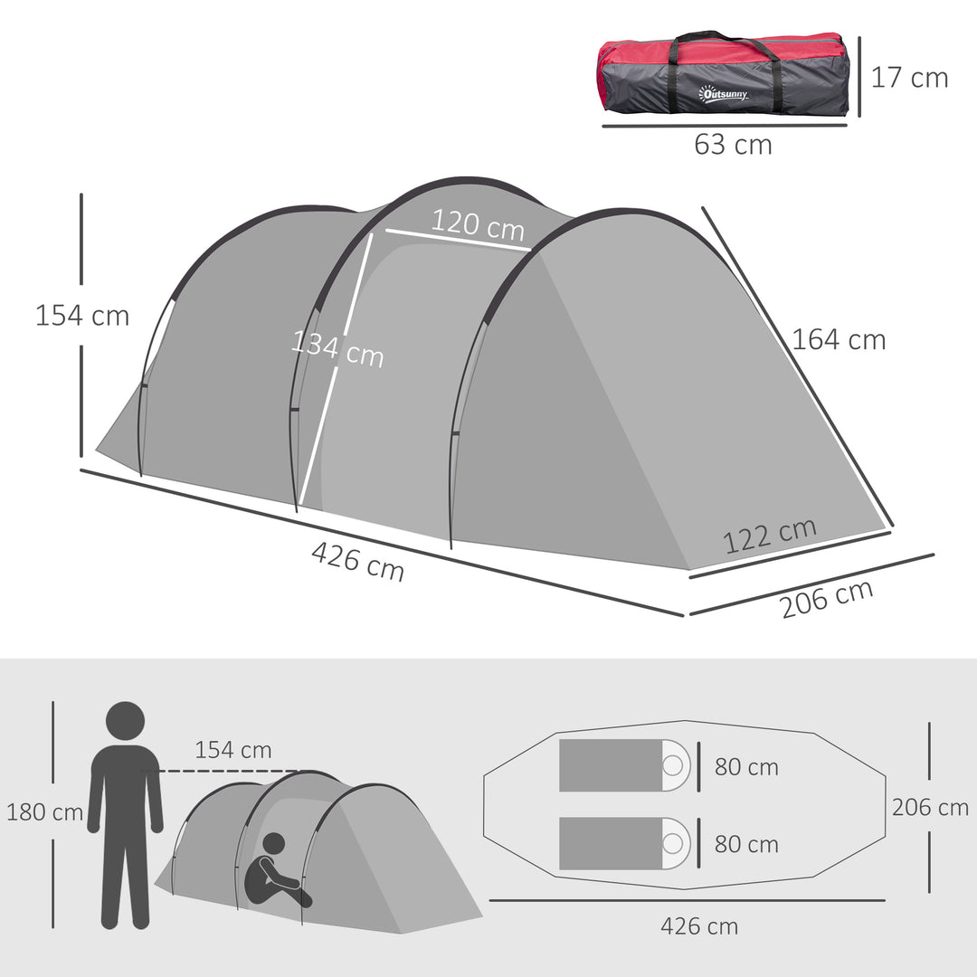 MCL 2-3 Person Tunnel Tent with Sewn-in Groundsheet, Air Vents, Rainfly, 2000mm Water Column, Camping Tent with 1 Bedroom, Inbuilt Porch, Living Area for Camping, Hiking, Grey