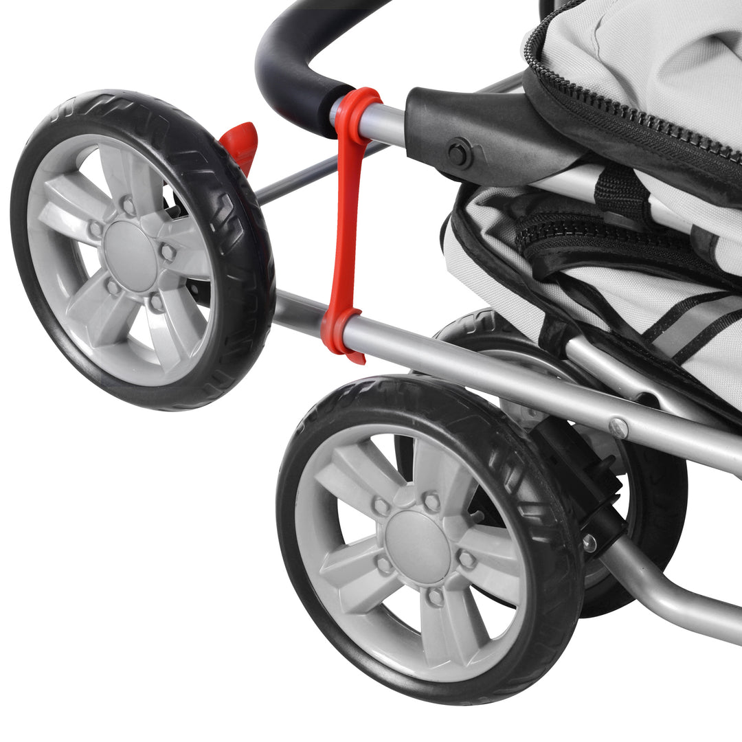 Pet Stroller for Small Miniature Dogs Cats Foldable Travel Carriage with Wheels Zipper Entry Cup Holder Storage Basket Grey