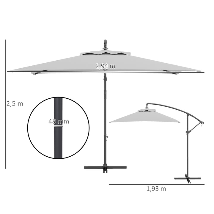 3(m) Cantilever Overhanging Parasol, with Cross Base - Light Grey
