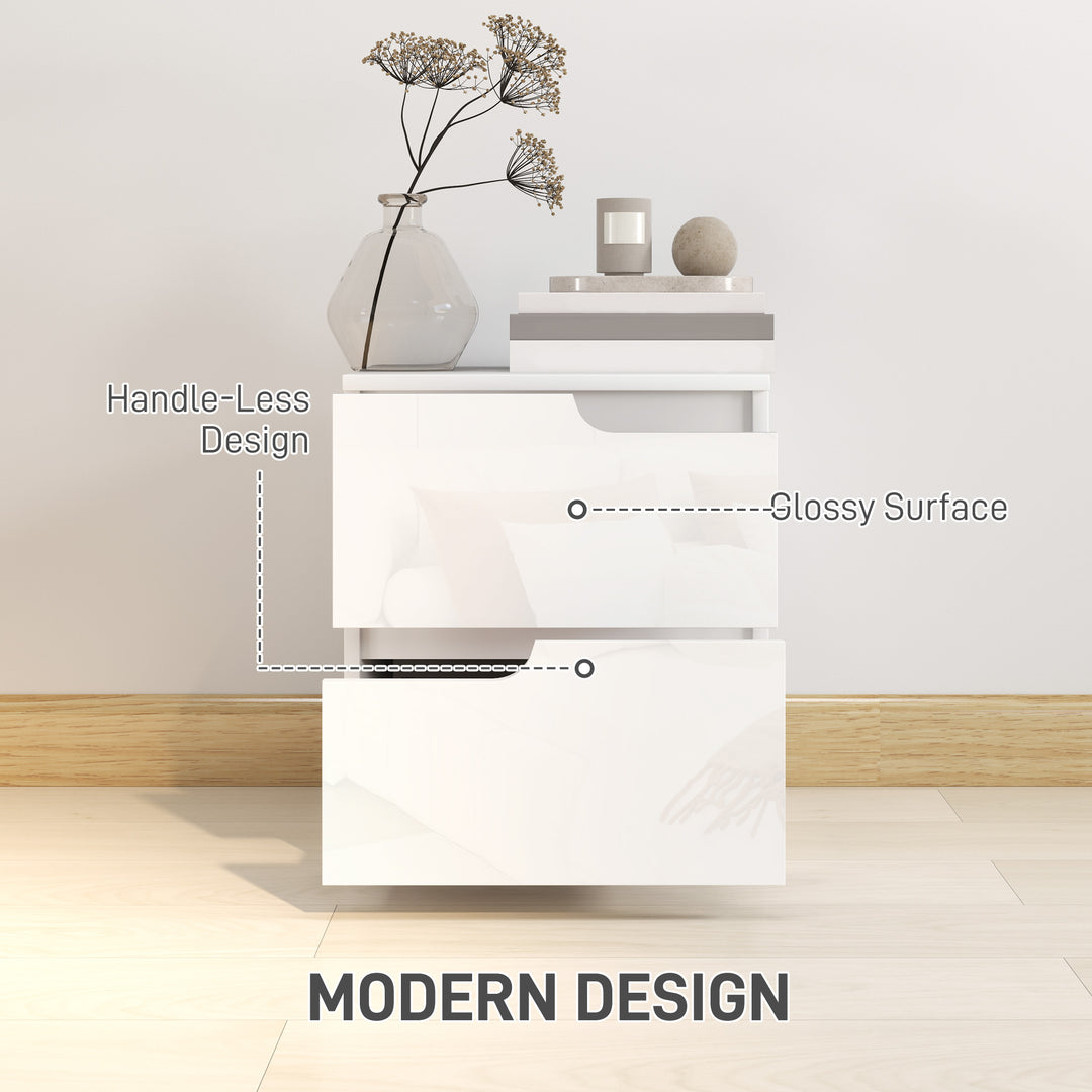 High Gloss Bedside Table Set of 2 - White