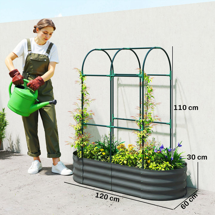 Galvanised Raised Garden Bed with Arched Trellis, 4 x 2 x 4.6ft Metal 