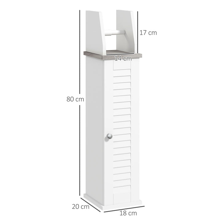 kleankin Slim Bathroom Floor Cabinet with Cupboard, Roll Holder and Adjustable Shelf, Toilet Roll Storage Unit for Toilet Paper, Shampoo, White