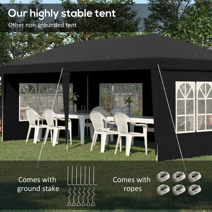 Outsunny 3 x 6m Pop Up Gazebo, Height Adjustable Marquee Party Tent with Sidewalls and Storage Bag, Black