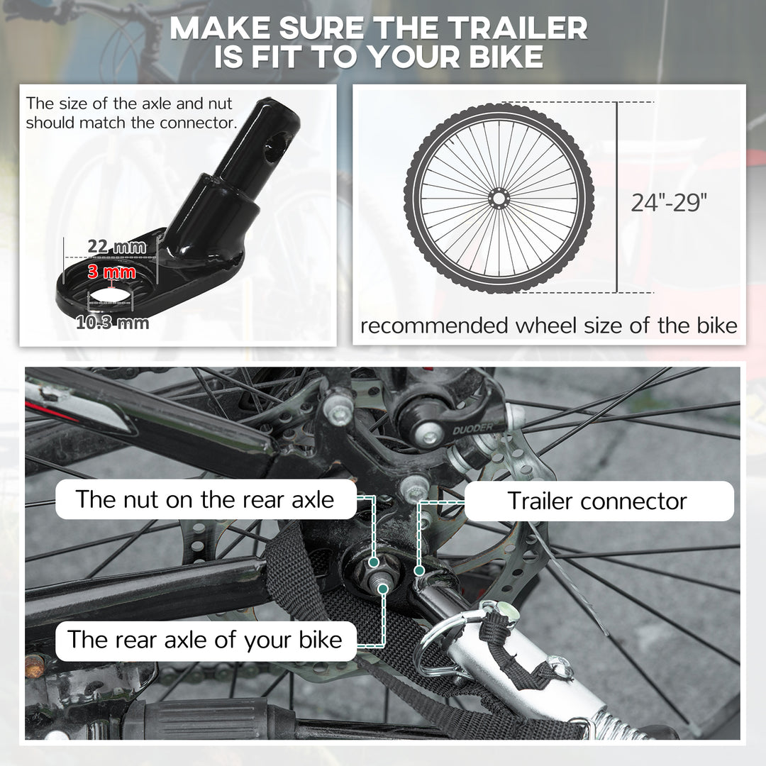 2 Seat Bike Trailer with 5 Point Harness, Baby Bike Stroller with Safety Flag, Reflectors, for 18+ Months, Red