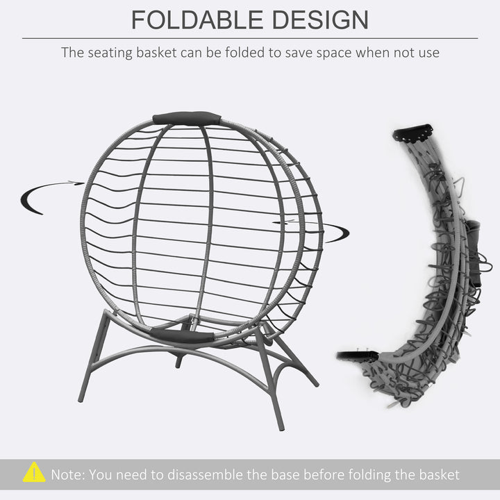 Folding Rattan Egg Chair, Freestanding Basket Chair with Cushion, Bottle Holder Bag for Outdoor or Indoor, Grey