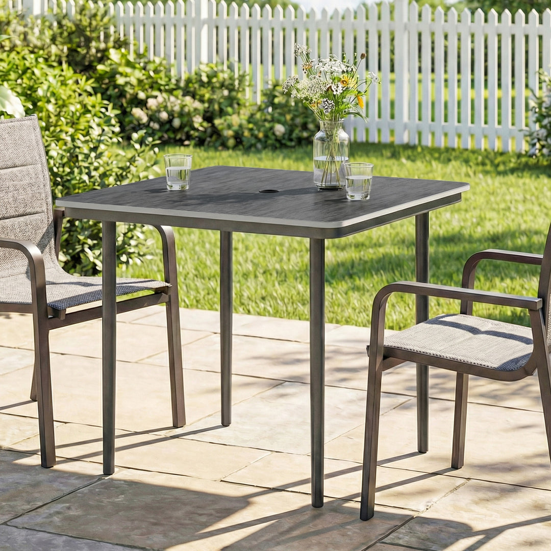Garden Dining Table for 4, 85 cm Square Outdoor Table with Umbrella Ho