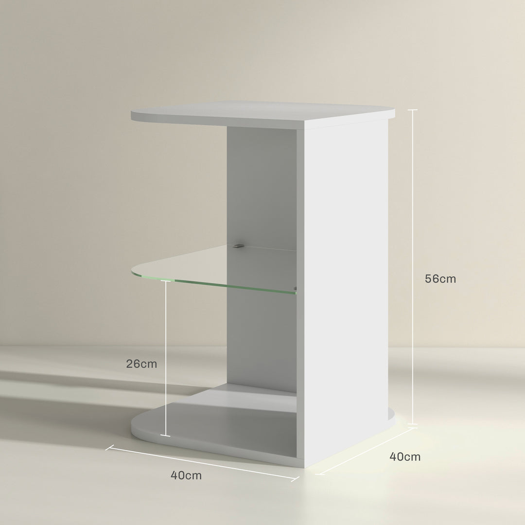 Modern Side Table Set of 2, Three Layer Bedside Table Nightstand with 2 Storage Shelves, for Living room, Bedroom, White