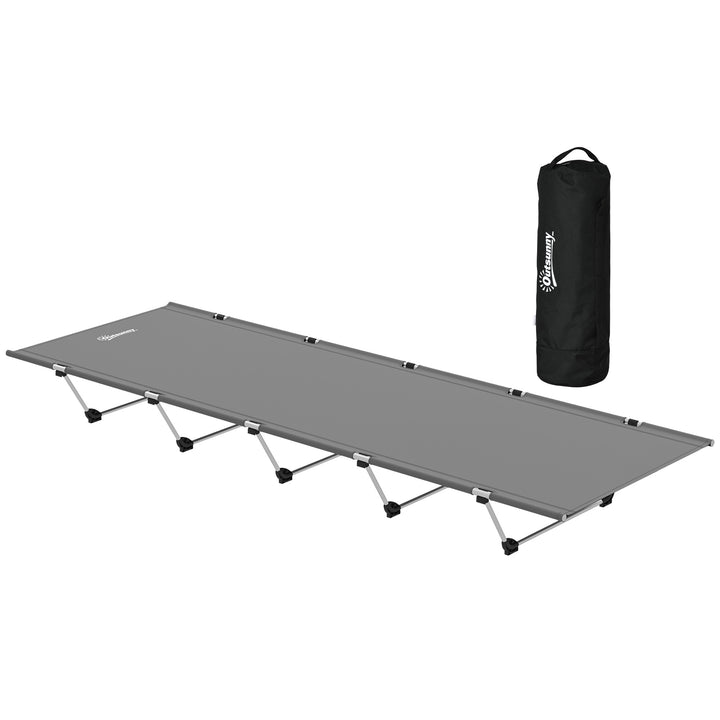 Lightweight Camping Bed, Aluminium Portable Camp Cot w/ Strong Support 150kg and Carry Bag for Camping, Dark Grey