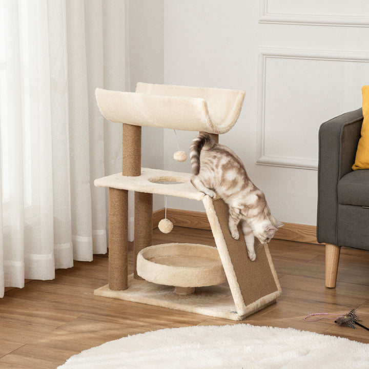 MCL Cat Tree Tower, with Scratching Posts, Pad, Bed, Perch, Toy Ball - Light Brown