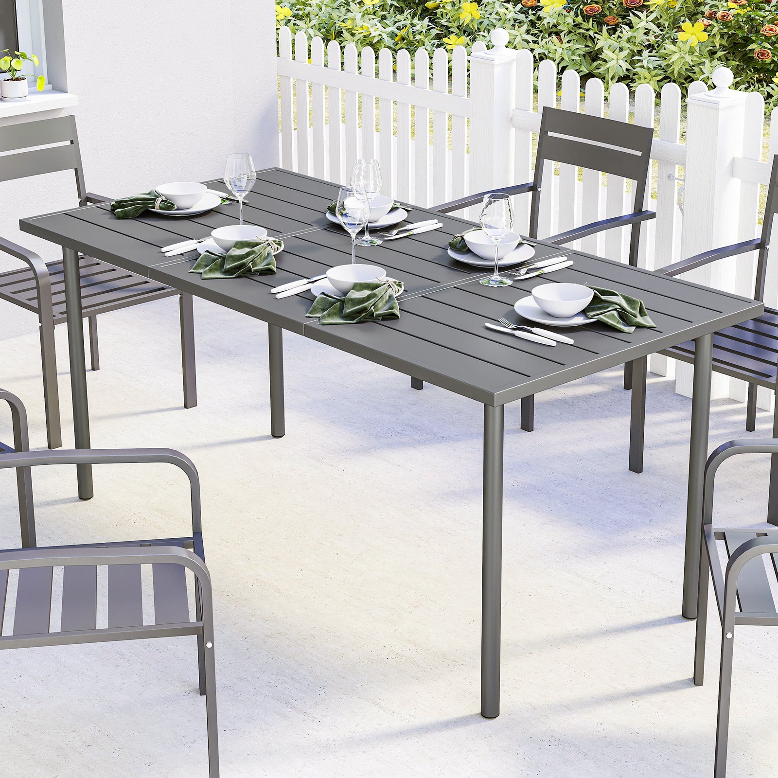 Garden Dining Table for 6 Person, 165 x 80 cm Rectangular Outdoor Dini