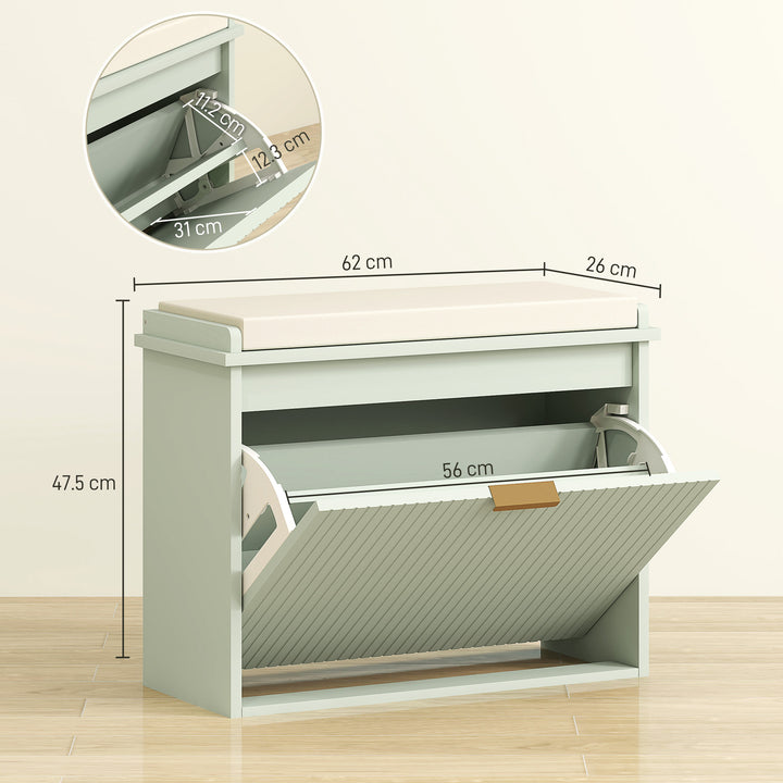 Elegant Six Shoe Bench, with Top Seat - Green