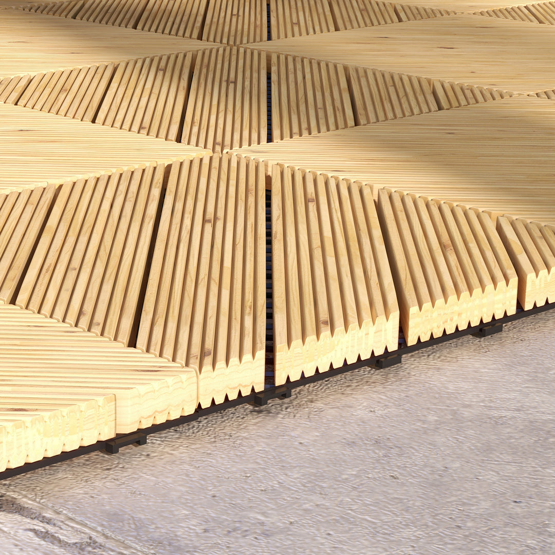 27 Pcs Wooden Interlocking Decking Tiles, 30 x 30 cm Anti-slip Outdoor Flooring Tiles, 0.81㎡ per Pack, All Weather Use for Patio, Balcony, Terrace, Hot Tub, Yellow