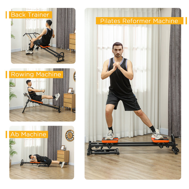 SPORTNOW Flat or Incline Home Gym Equipment, Reformer Pilates Machine, Ab Machine, Rower, with Adjustable Push Up Bar | Aosom UK