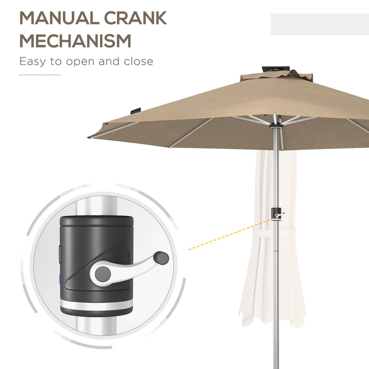 Outsunny LED Patio Umbrella, Lighted Deck Umbrella with 4 Lighting Modes, Solar & USB Charging, Khaki