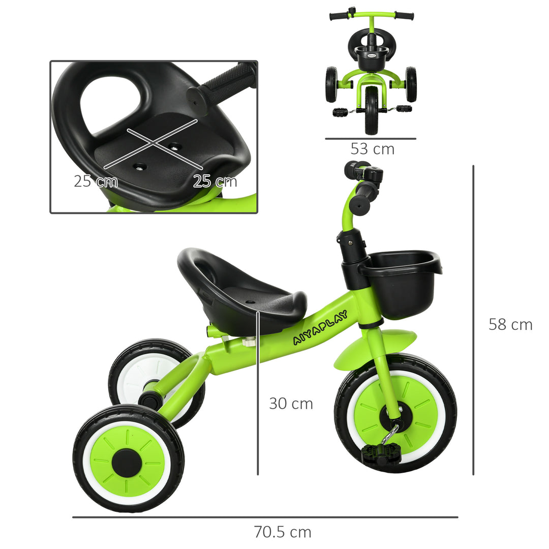 AIYAPLAY Children's Trike, Adjustable Seat Tricycle with Basket and Bell, Suitable for Ages 2-5 Years, Green