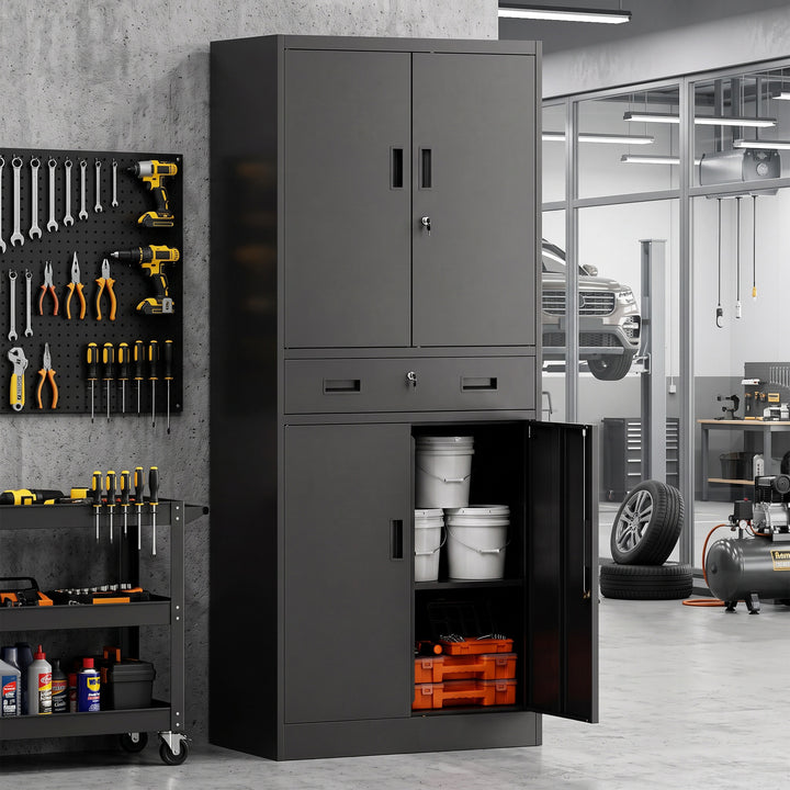 Metal Storage Cabinet, 180cm Tall Tool Cabinet with Locking Doors - view 2