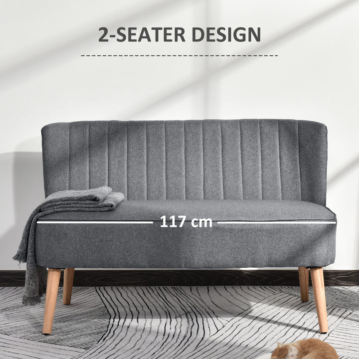 Modern Double Seat Sofa Loveseat Couch 2 Seater Compact Sofa Padded Linen Wood Leg Grey