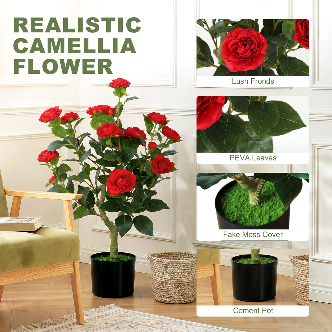 65cm Artificial Camellia Flower Plant in Pot with 116 Lush Leaves &amp; Mo