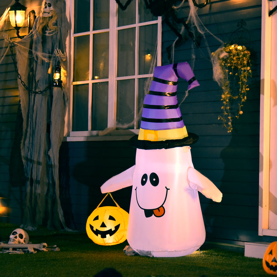 1.2m Witch Ghost Halloween Inflatable Decoration w/ LED Lights Fan Accessories Pumpkin Lantern Kids Adult Fun Weather-Resistant Indoor Outdoor Seasonal