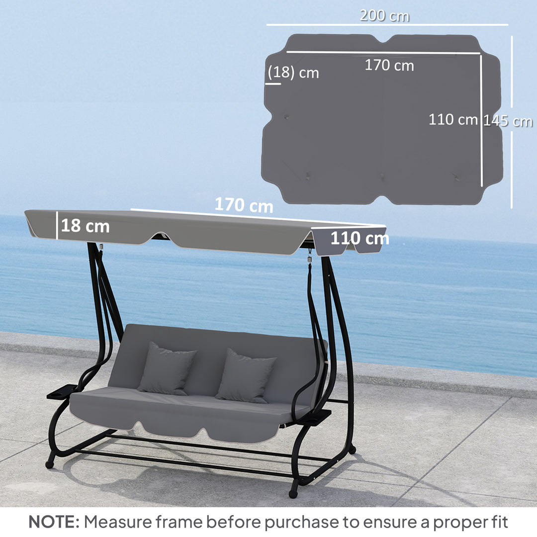 145 x 200Wcm Swing Chair Canopy Replacement - Dark Grey
