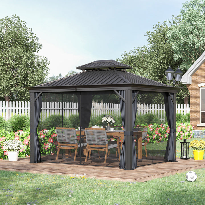 Outsunny 3.7 x 3(m) Outdoor Hardtop Gazebo Canopy Aluminum Frame with 2